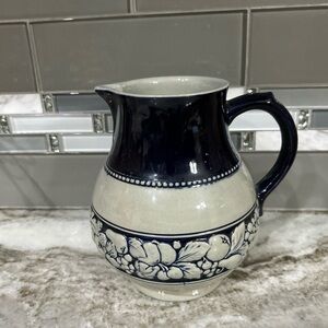 Vintage Jug Westerwald Wekara Ceramics Gray Cobalt Pitcher Fruit Design GERMAN